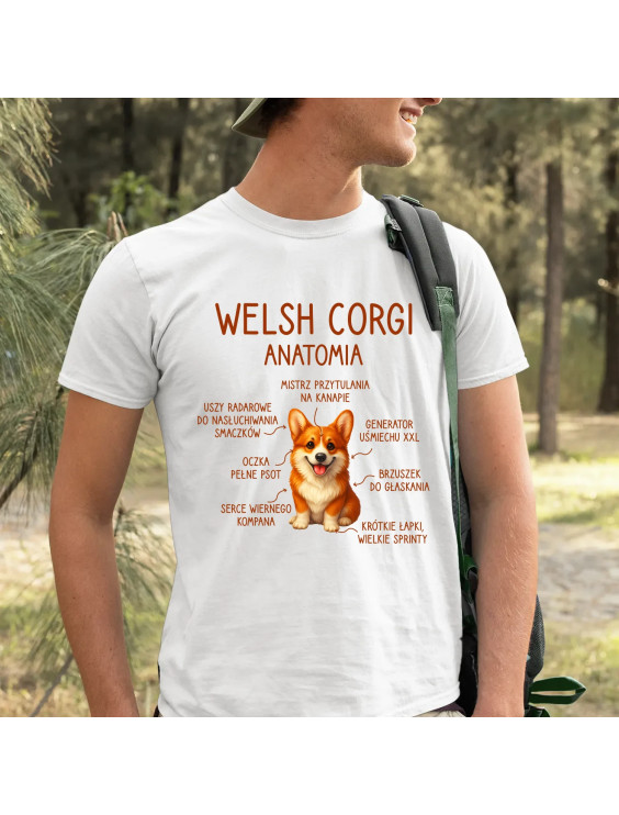 Welsh Corgi  - anatomia  - męska koszulka z nadrukiem