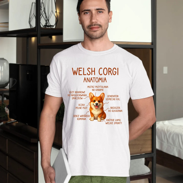 Welsh Corgi  - anatomia  - męska koszulka z nadrukiem
