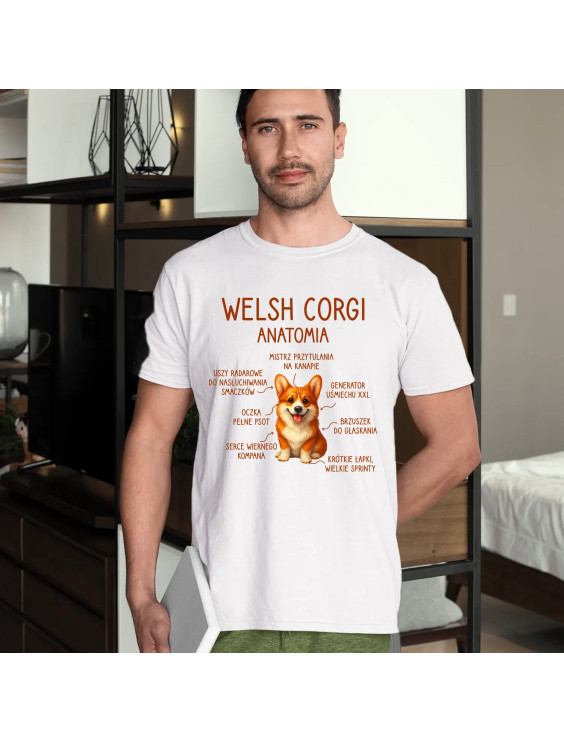 Welsh Corgi  - anatomia  - męska koszulka z nadrukiem