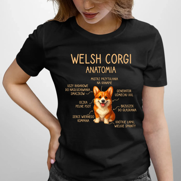 Welsh Corgi  - anatomia - damska koszulka z nadrukiem