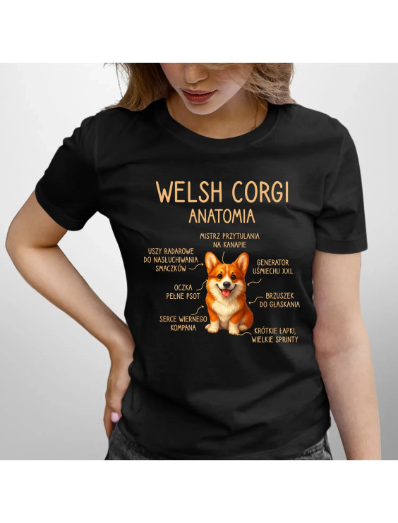 Welsh Corgi  - anatomia - damska koszulka z nadrukiem