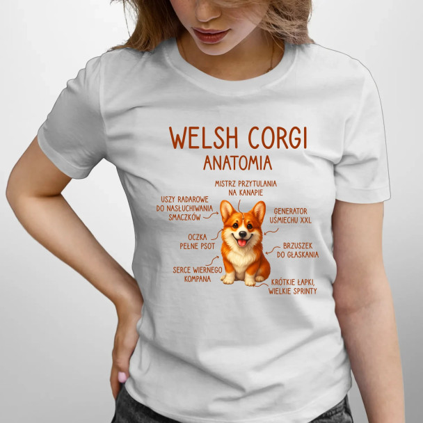 Welsh Corgi  - anatomia - damska koszulka z nadrukiem