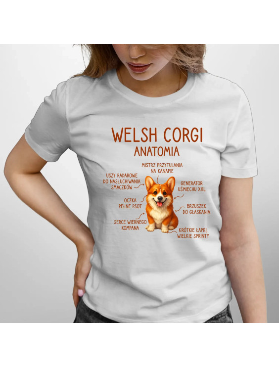 Welsh Corgi  - anatomia - damska koszulka z nadrukiem
