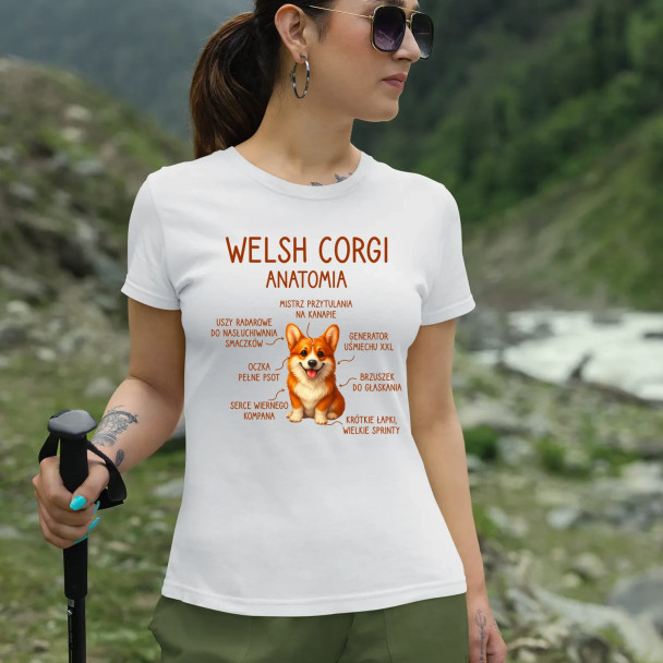Welsh Corgi  - anatomia - damska koszulka z nadrukiem
