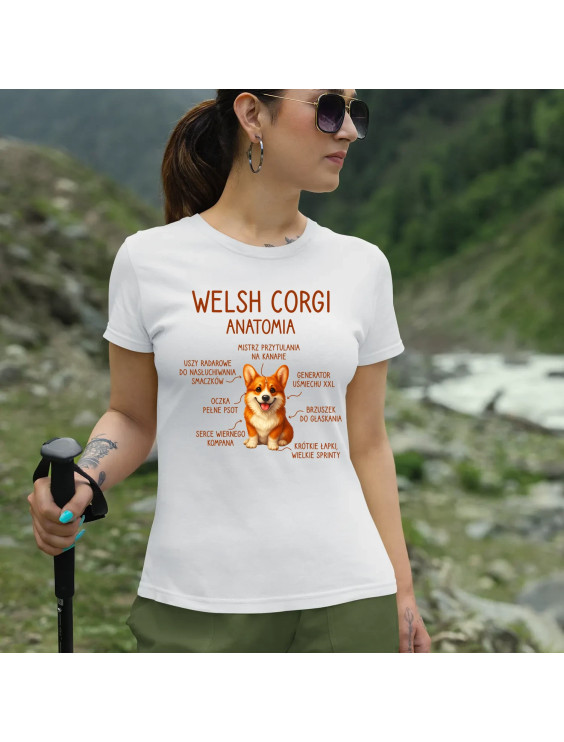 Welsh Corgi  - anatomia - damska koszulka z nadrukiem