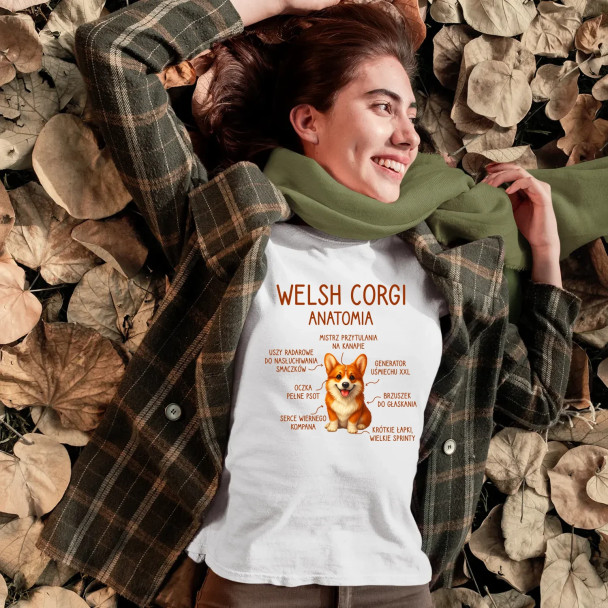 Welsh Corgi  - anatomia - damska koszulka z nadrukiem