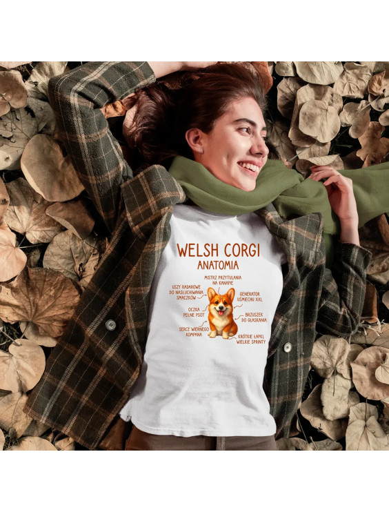 Welsh Corgi  - anatomia - damska koszulka z nadrukiem