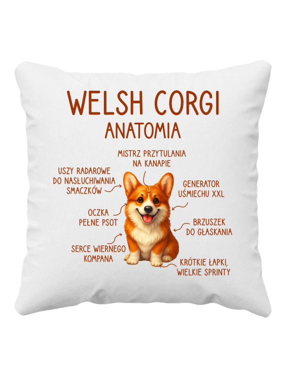 Welsh Corgi  - anatomia - poduszka z nadrukiem