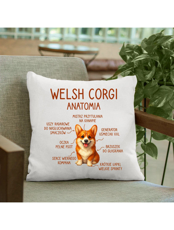 Welsh Corgi  - anatomia - poduszka z nadrukiem