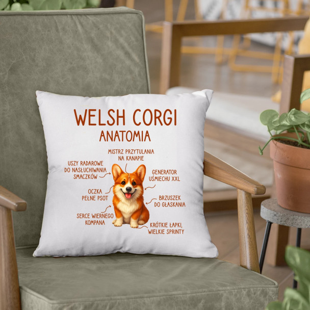 Welsh Corgi  - anatomia - poduszka z nadrukiem