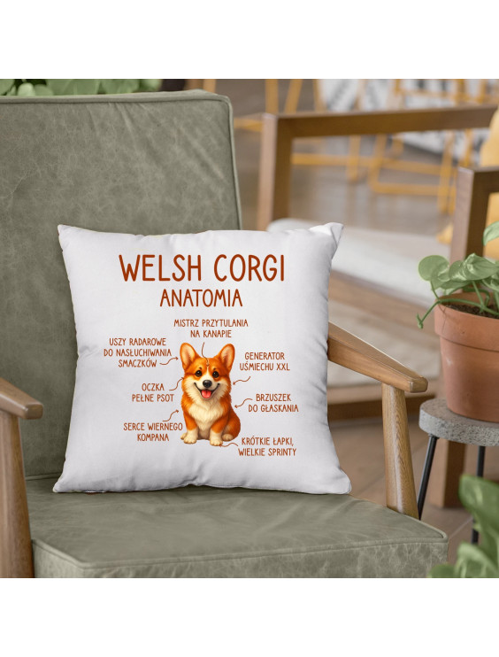Welsh Corgi  - anatomia - poduszka z nadrukiem