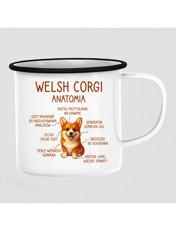 Welsh Corgi  - anatomia - kubek emaliowany z nadrukiem