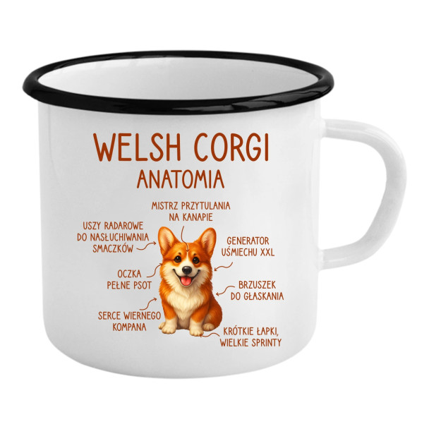 Welsh Corgi  - anatomia - kubek emaliowany z nadrukiem