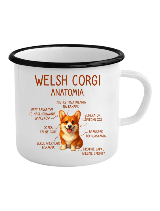 Welsh Corgi  - anatomia - kubek emaliowany z nadrukiem