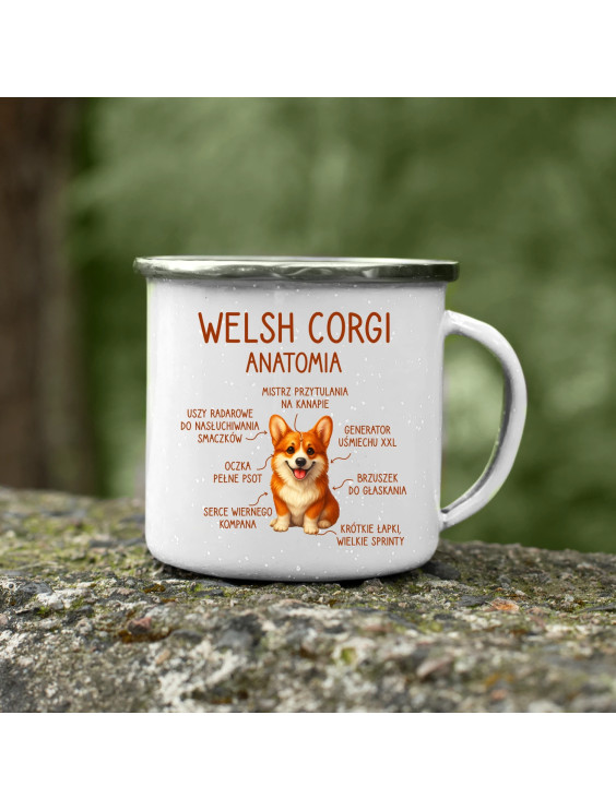 Welsh Corgi  - anatomia - kubek emaliowany z nadrukiem