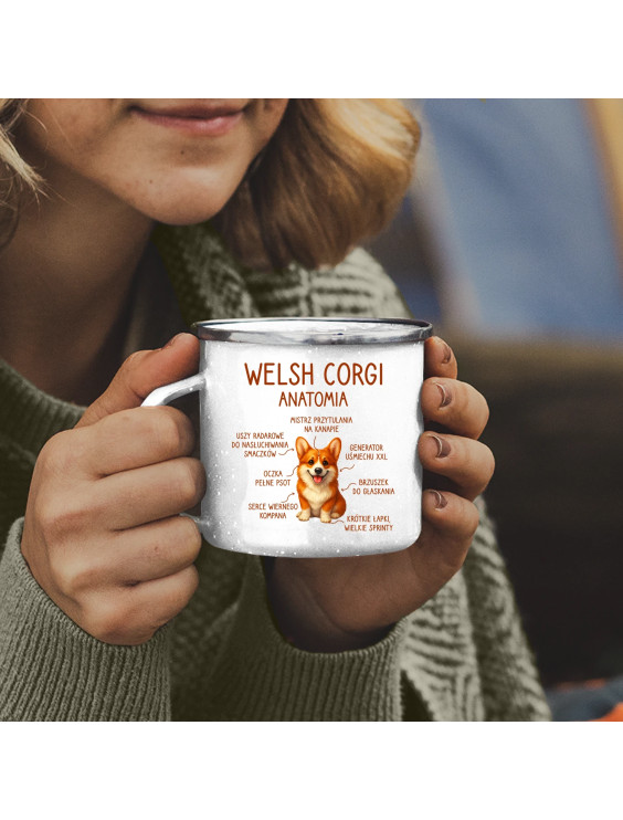 Welsh Corgi  - anatomia - kubek emaliowany z nadrukiem