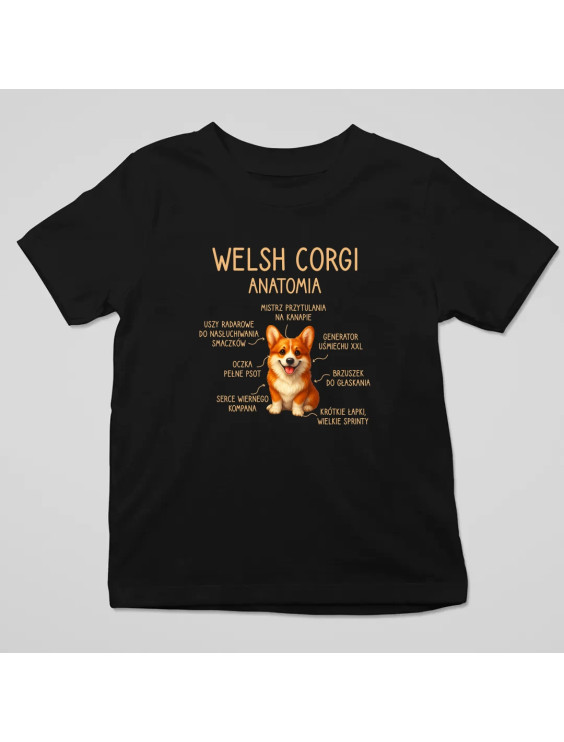 Welsh Corgi  - anatomia - dziecięca koszulka z nadrukiem
