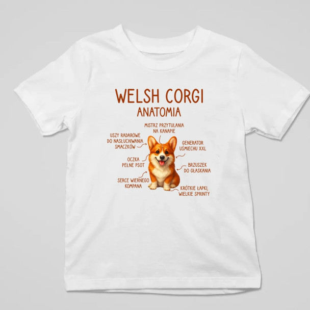Welsh Corgi  - anatomia - dziecięca koszulka z nadrukiem