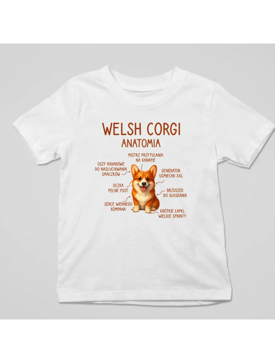 Welsh Corgi  - anatomia - dziecięca koszulka z nadrukiem