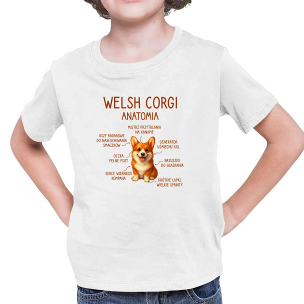 Welsh Corgi  - anatomia - dziecięca koszulka z nadrukiem