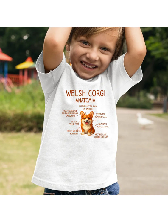 Welsh Corgi  - anatomia - dziecięca koszulka z nadrukiem