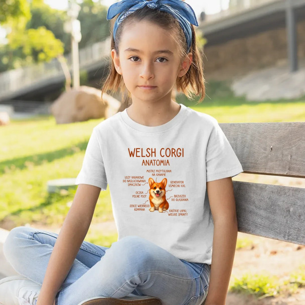 Welsh Corgi  - anatomia - dziecięca koszulka z nadrukiem