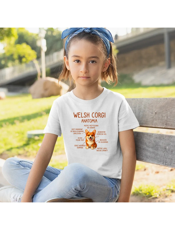 Welsh Corgi  - anatomia - dziecięca koszulka z nadrukiem