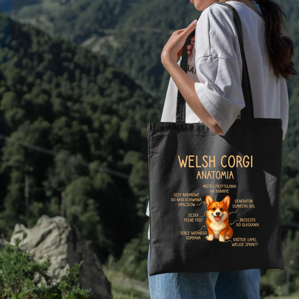 Welsh Corgi  - anatomia - torba z nadrukiem