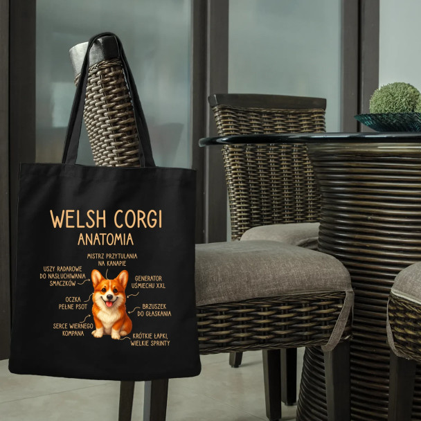 Welsh Corgi  - anatomia - torba z nadrukiem