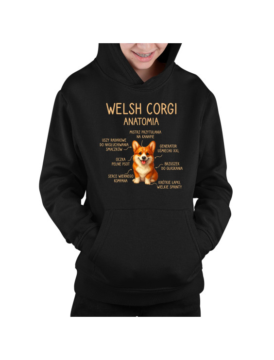 Welsh Corgi  - anatomia - dziecięca bluza z nadrukiem