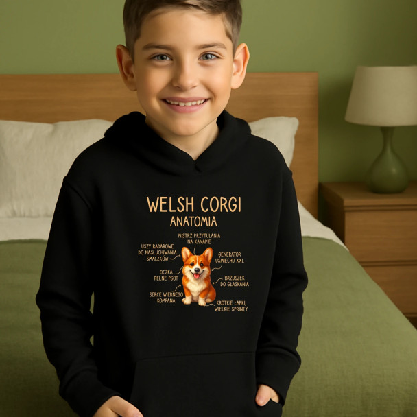Welsh Corgi  - anatomia - dziecięca bluza z nadrukiem