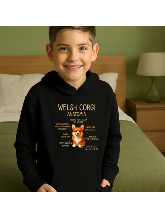Welsh Corgi  - anatomia - dziecięca bluza z nadrukiem