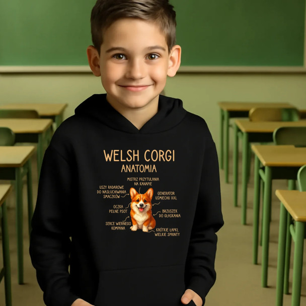 Welsh Corgi  - anatomia - dziecięca bluza z nadrukiem