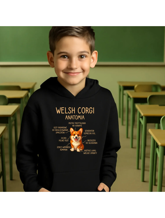 Welsh Corgi  - anatomia - dziecięca bluza z nadrukiem