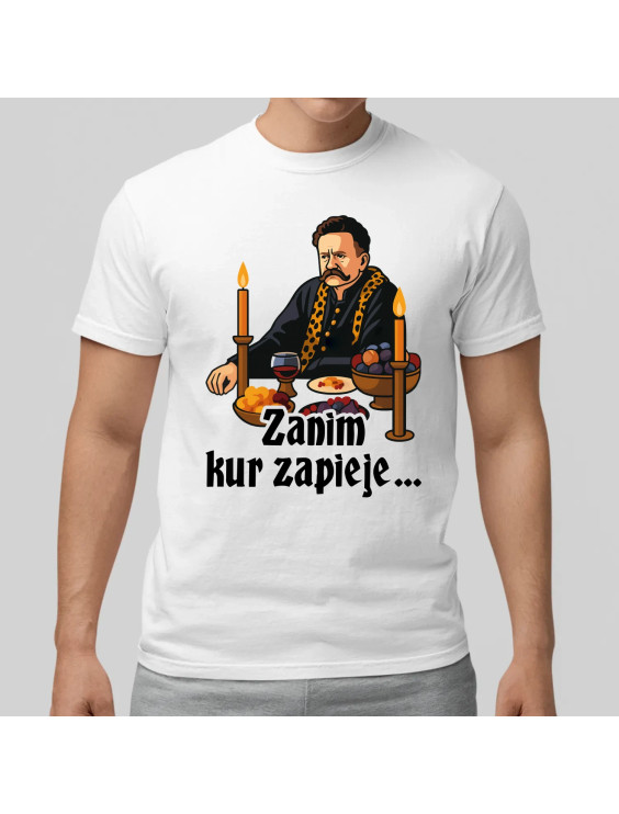 Zanim kur zapieje  - męska koszulka z nadrukiem