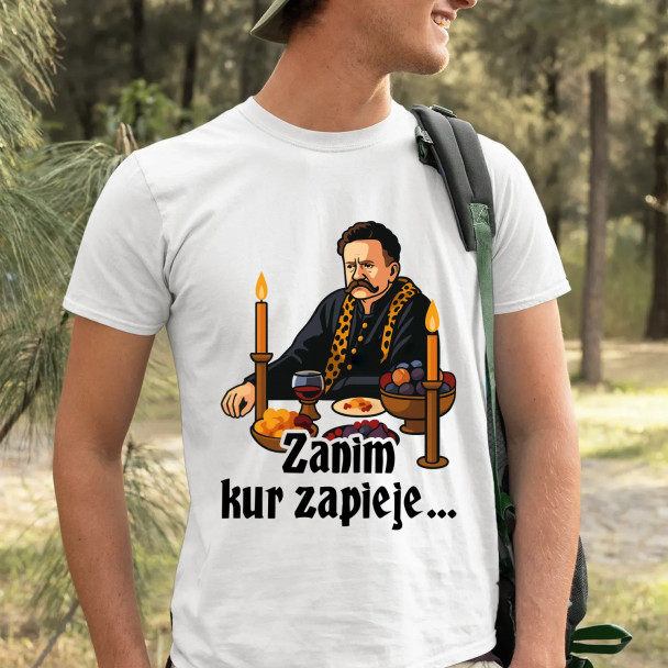 Zanim kur zapieje  - męska koszulka z nadrukiem