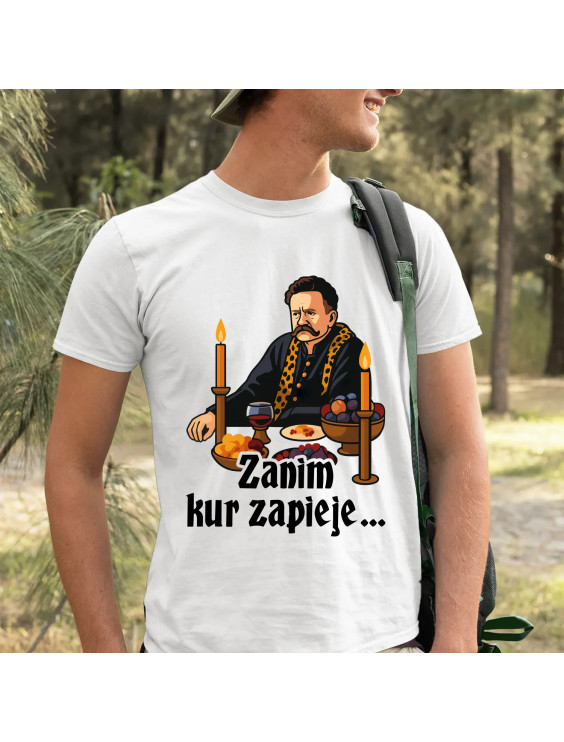 Zanim kur zapieje  - męska koszulka z nadrukiem
