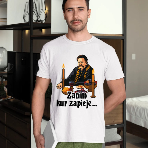 Zanim kur zapieje  - męska koszulka z nadrukiem