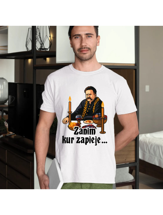 Zanim kur zapieje  - męska koszulka z nadrukiem