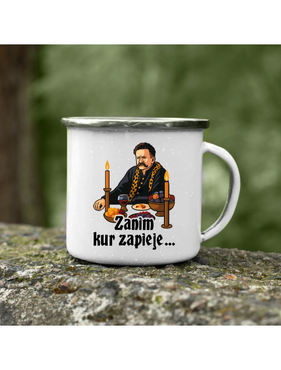 Zanim kur zapieje - kubek emaliowany z nadrukiem