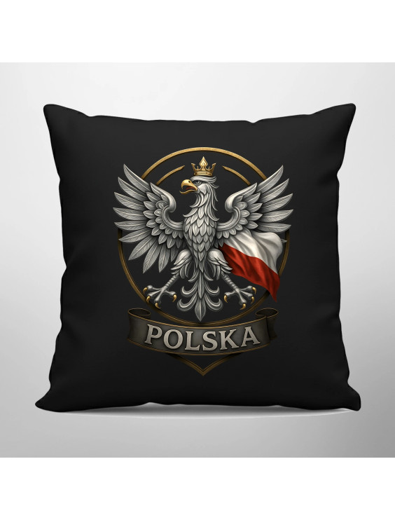 Polska - Orzeł Biały - czarna poduszka z nadrukiem