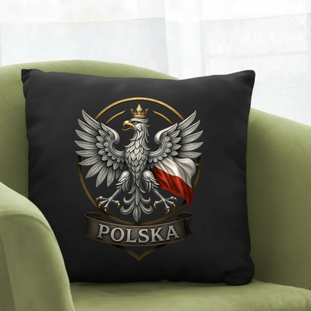 Polska - Orzeł Biały - czarna poduszka z nadrukiem