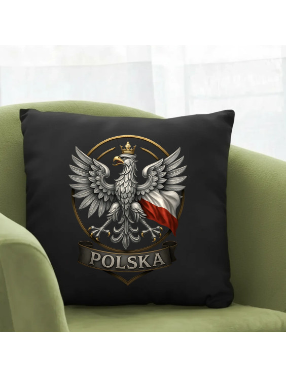 Polska - Orzeł Biały - czarna poduszka z nadrukiem