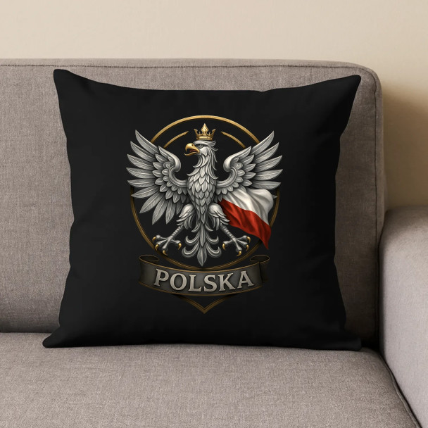 Polska - Orzeł Biały - czarna poduszka z nadrukiem