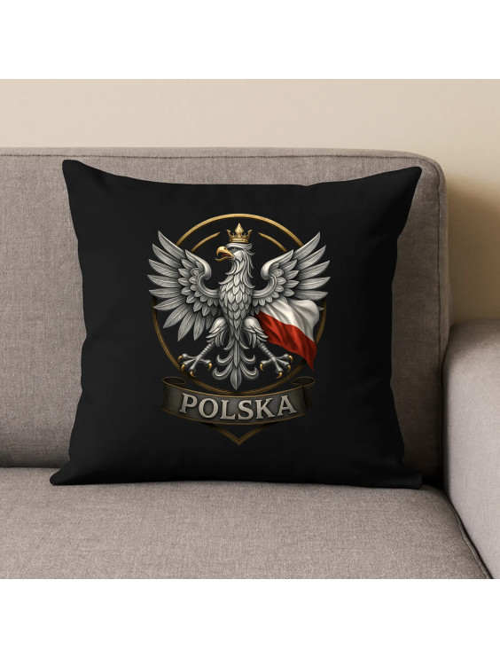 Polska - Orzeł Biały - czarna poduszka z nadrukiem