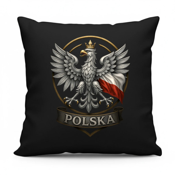 Polska - Orzeł Biały - czarna poduszka z nadrukiem