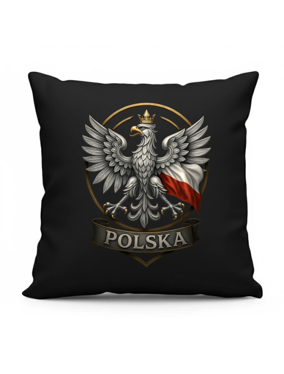 Polska - Orzeł Biały - czarna poduszka z nadrukiem