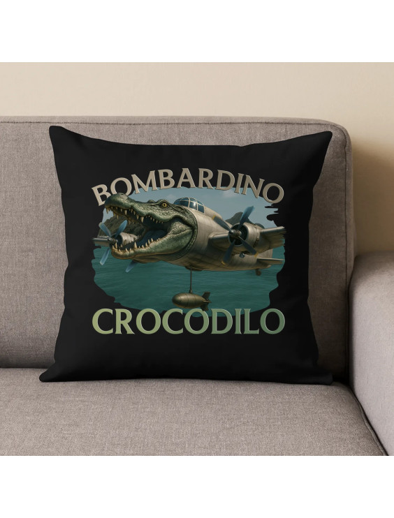 Bombardino Crocodilo - Italian Brainrot - czarna poduszka z nadrukiem