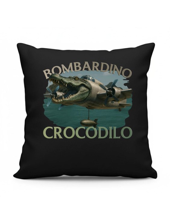 Bombardino Crocodilo - Italian Brainrot - czarna poduszka z nadrukiem