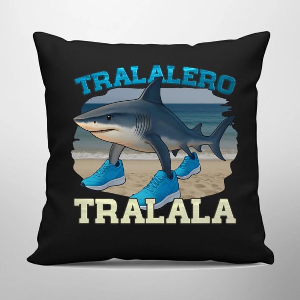 Tralalero Tralala - Italian Brainrot - czarna poduszka z nadrukiem